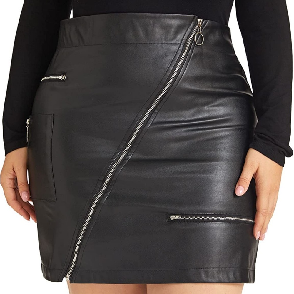 Plus Zipper PU Faux Leather Pleather High Waist Bodycon Black Skirt Size 18 20